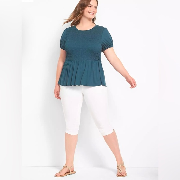 Lane Bryant Teal Classic Smocked Peplum Top Size 18/20 2X NWT - Picture 3 of 9